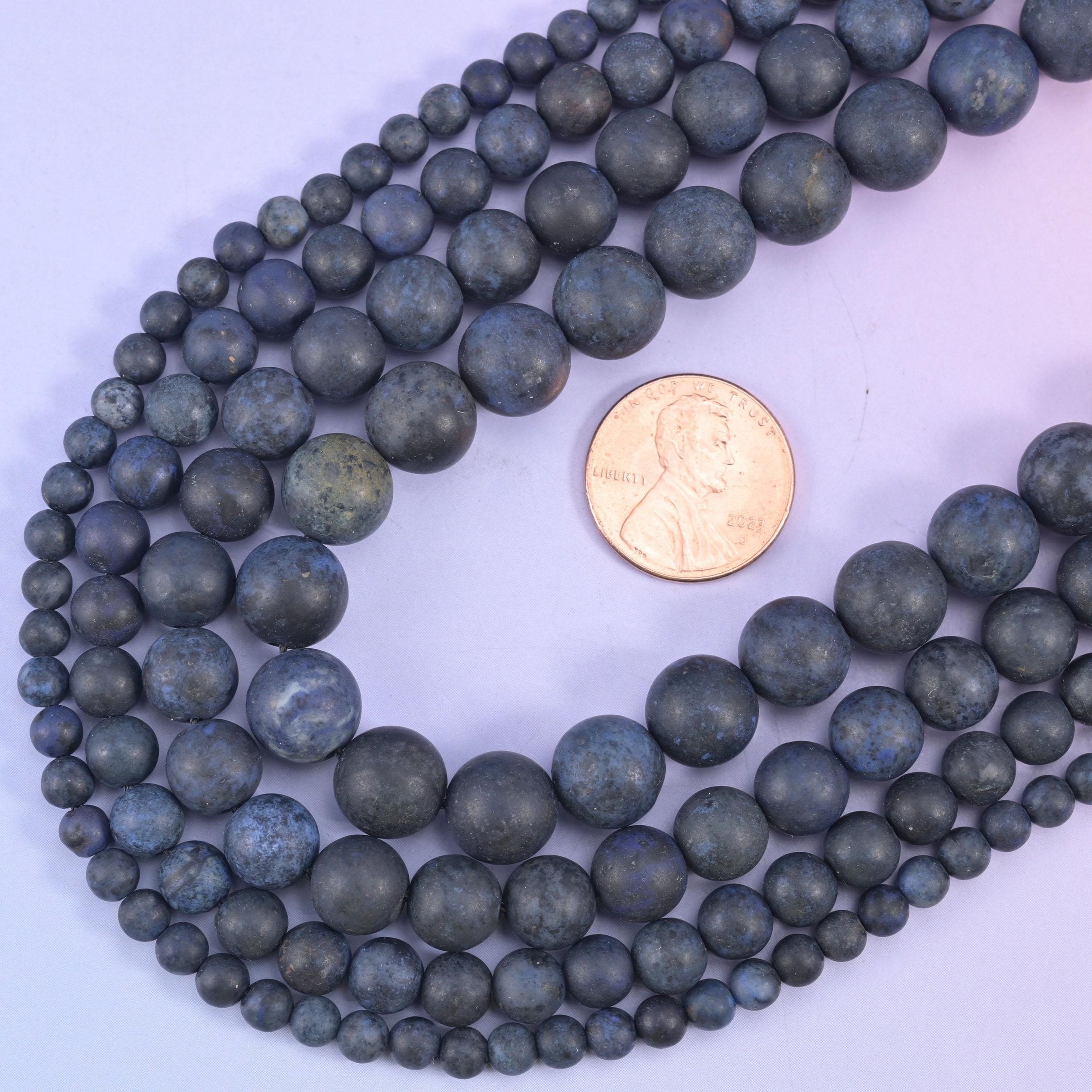 Dark Blue Dumortierite Matte Round Beads, 15 inch strand