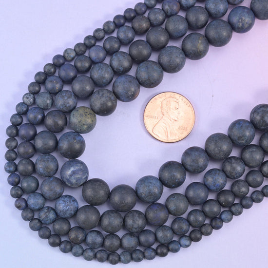 Dark Blue Dumortierite Matte Round Beads, 15 inch strand