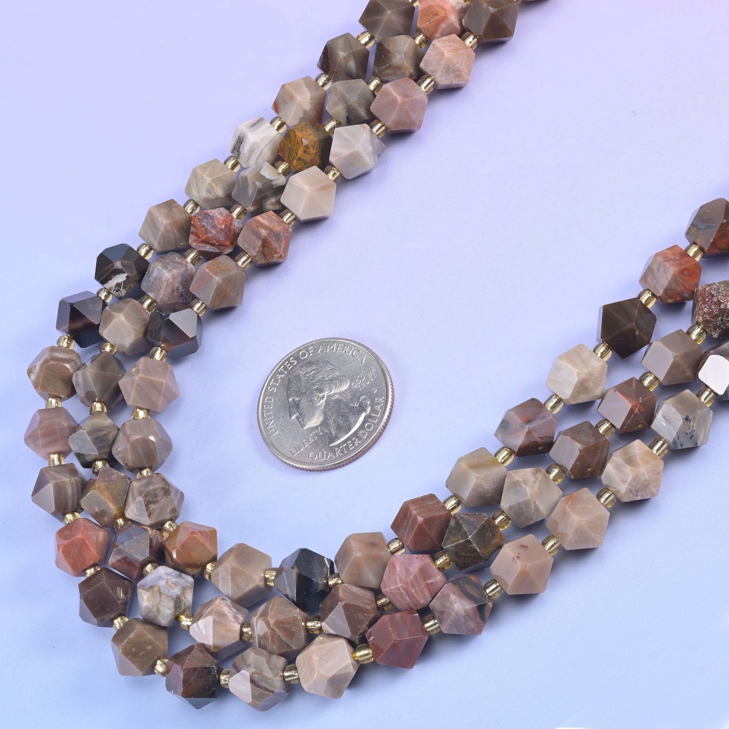Diamond Rhombus Beads, natural stone options shift in colour and pattern bead to bead.