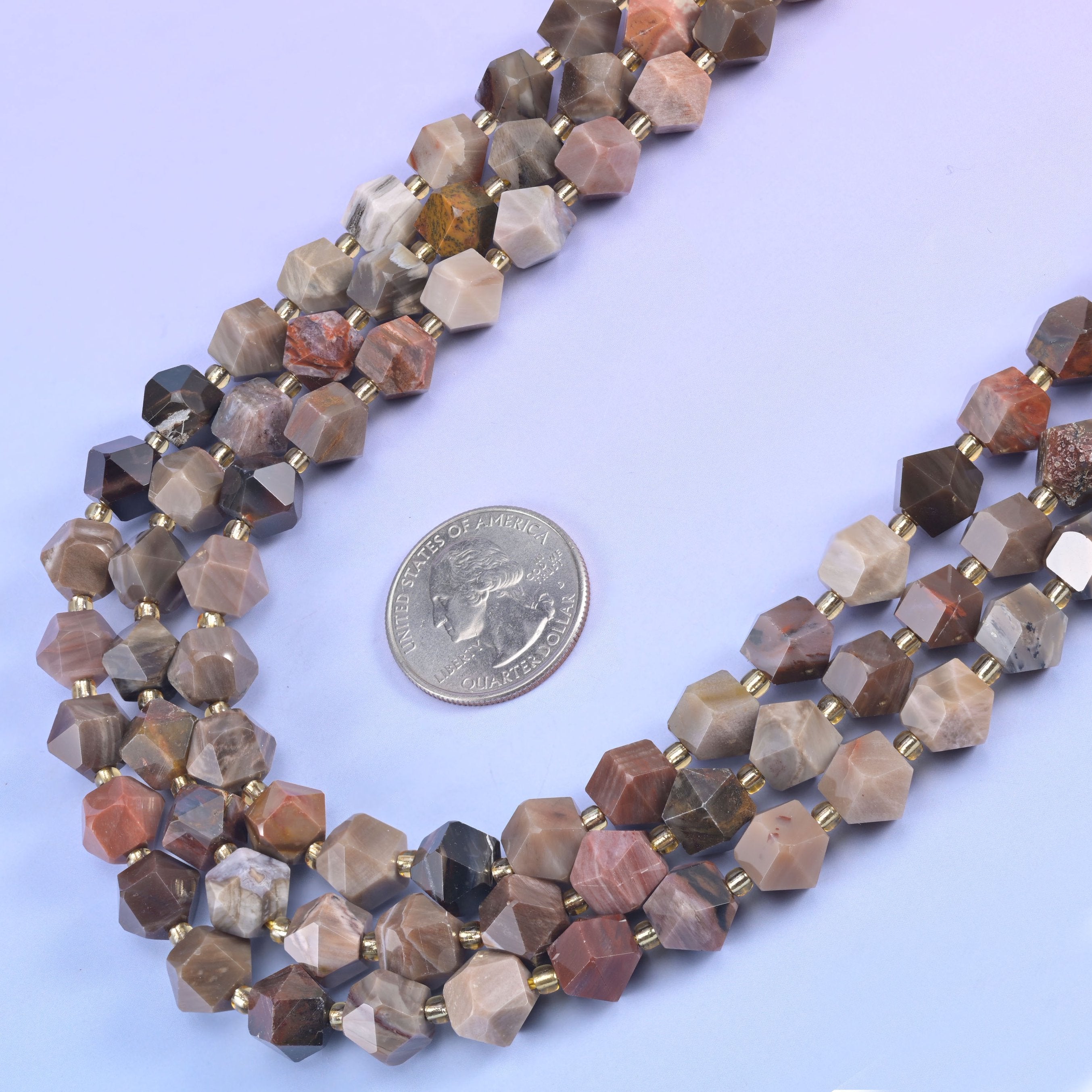 Diamond Rhombus Beads, natural stone options shift in colour and pattern bead to bead.