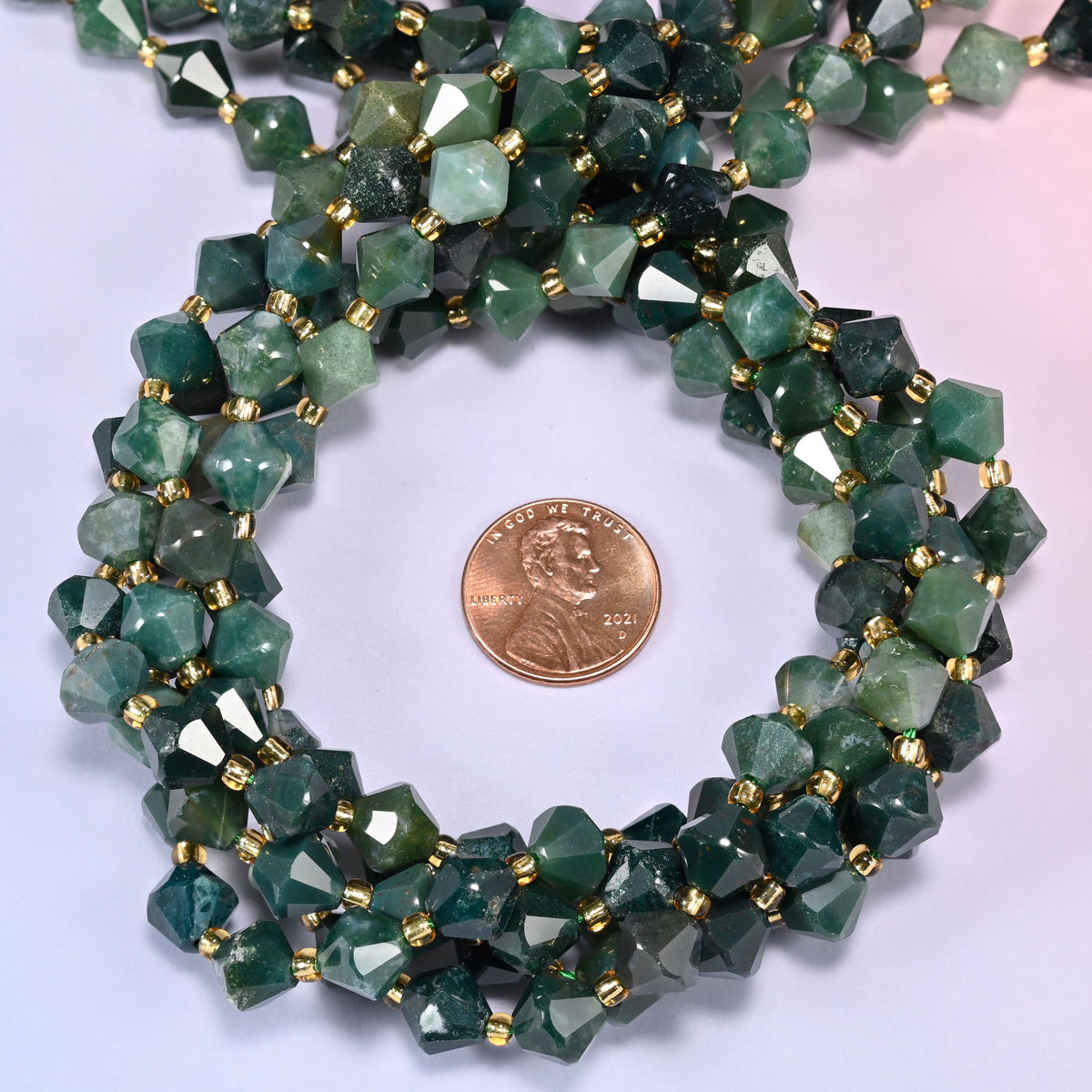 Moss Agate Faceted Bicone Beads 8mm Jewelry Making 15 Inch Strand