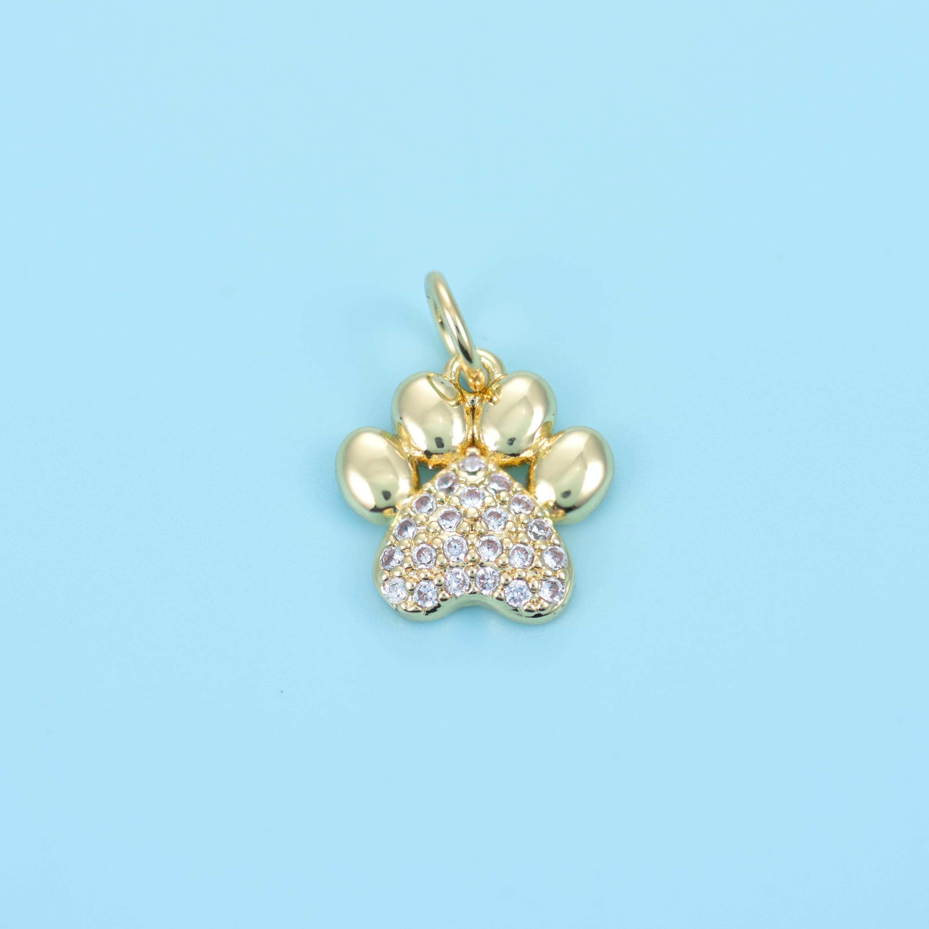 18K Gold Filled Zircon Dog Paw Charm 11x11mm