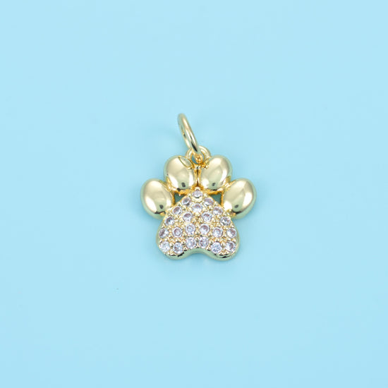 18K Gold Filled Zircon Dog Paw Charm 11x11mm