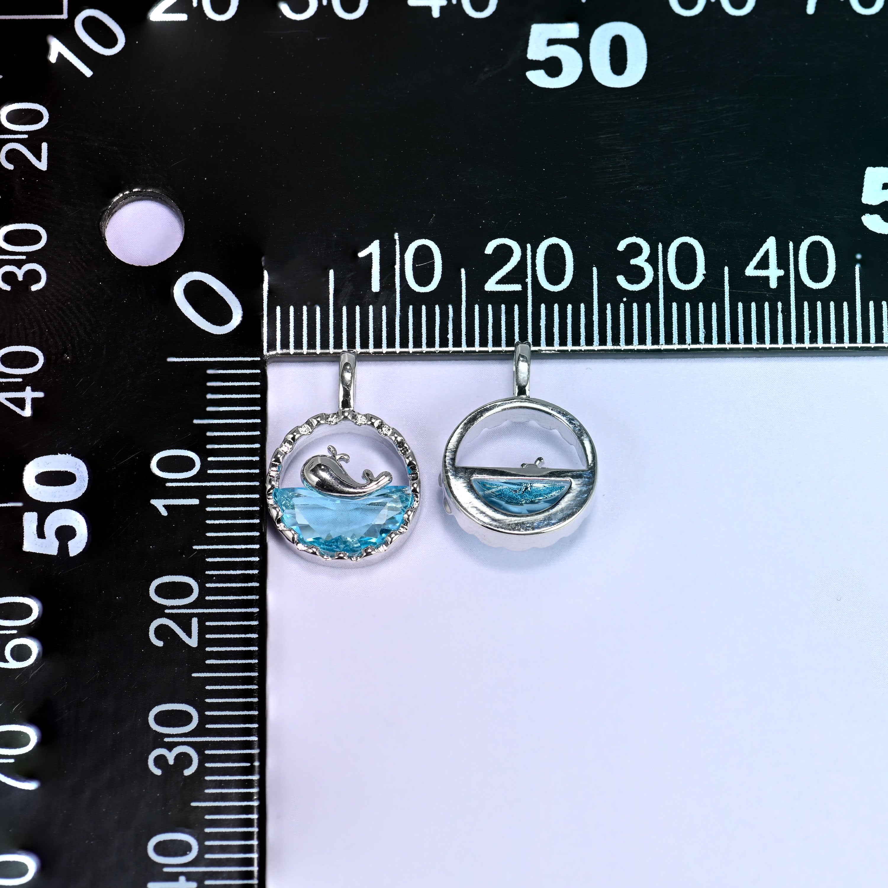 Silver Round Blue Zircon Whale Charms: DIY Pendants, Jewelry Making Supply