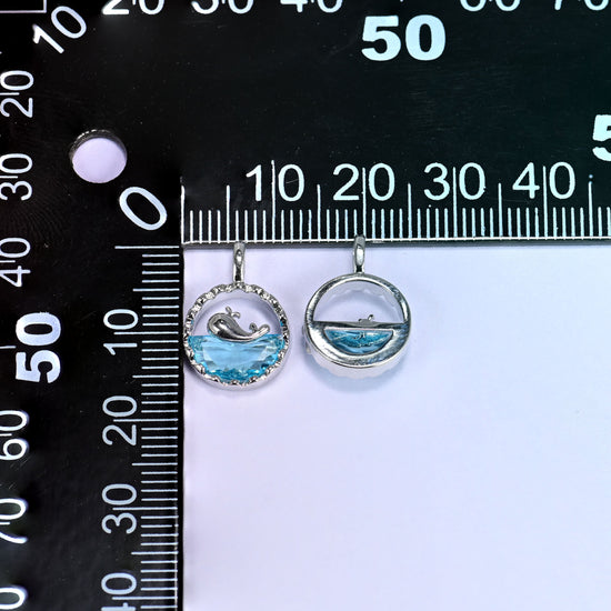 Silver Round Blue Zircon Whale Charms: DIY Pendants, Jewelry Making Supply