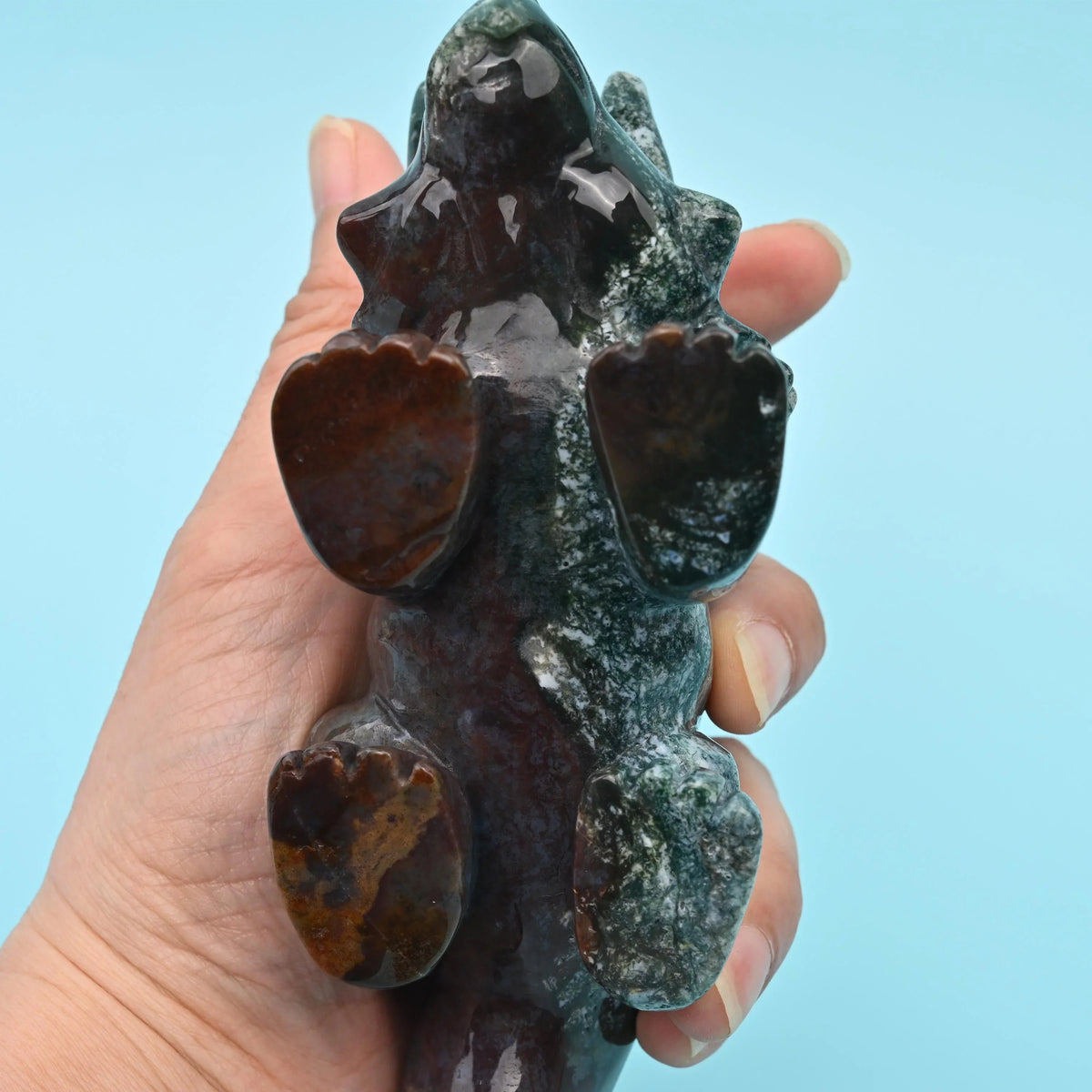 8 Inch Large Size Indian Agate Triceratops Dinosaur Carving Figurine.