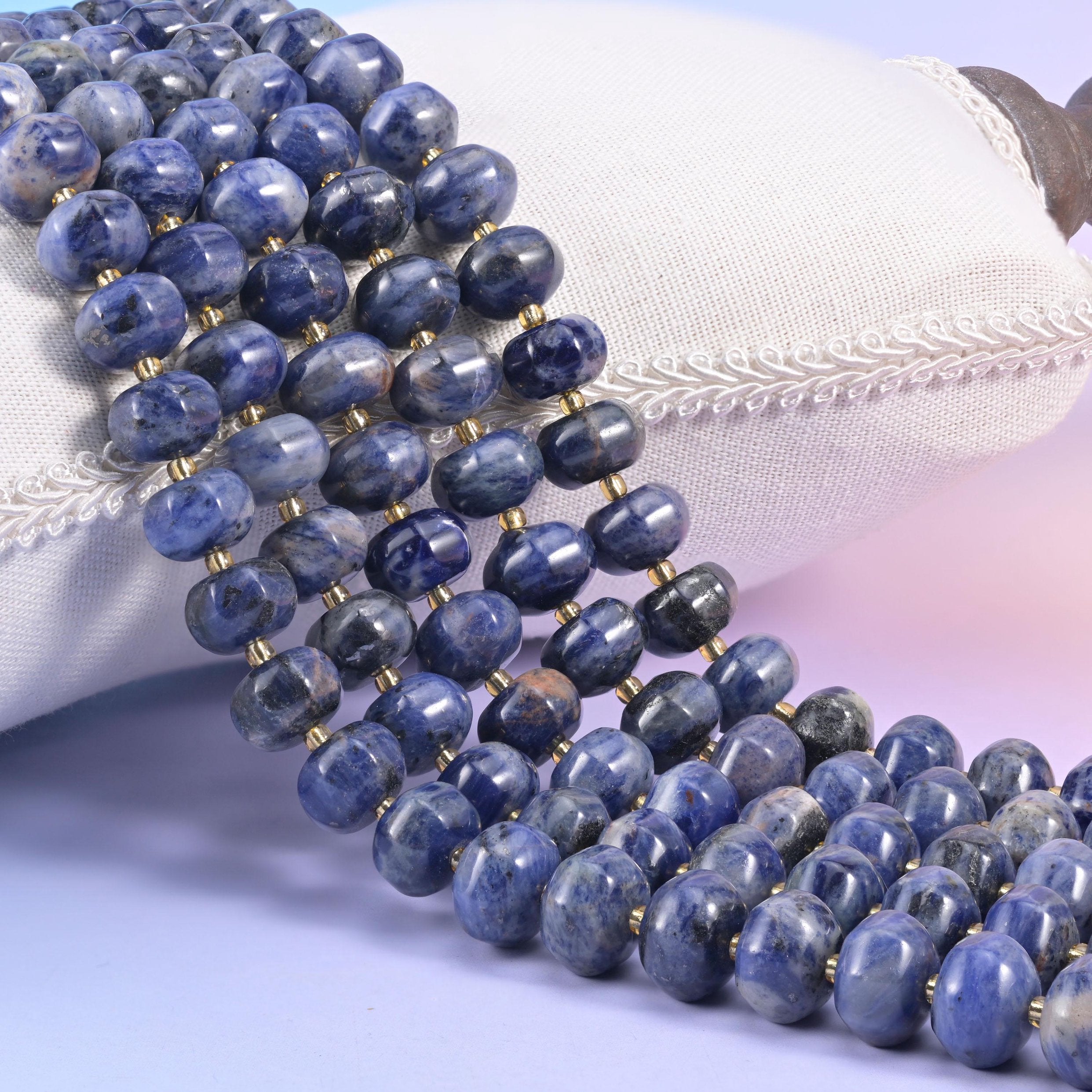 Sodalite Pumpkin Rondelle Beads, natural stone in deep indigo-blue