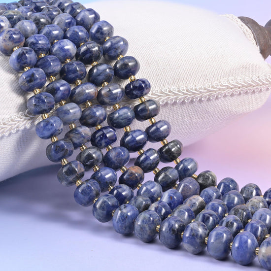 Sodalite Pumpkin Rondelle Beads, natural stone in deep indigo-blue