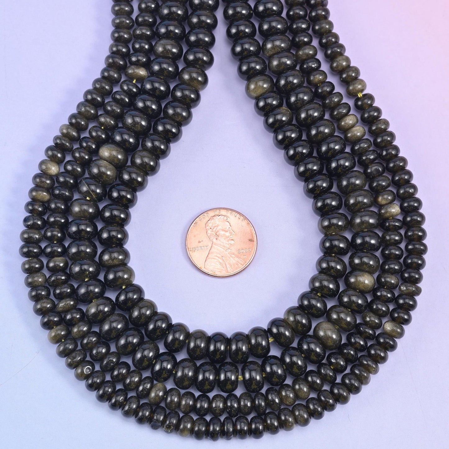 Natural Gold Obsidian smooth rondelle beads for bracelets, necklaces, and earrings
