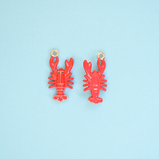 Enamel Lobster Charm 18K Gold Filled 22x10mm in red enamel with gold-filled trim and black eye detail