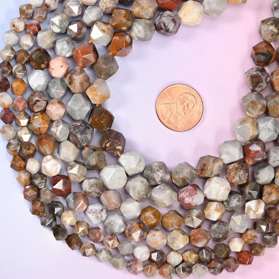 Gobi Desert Agate Faceted Diamond Star Cut Beads, sold per 15.5 inch strand