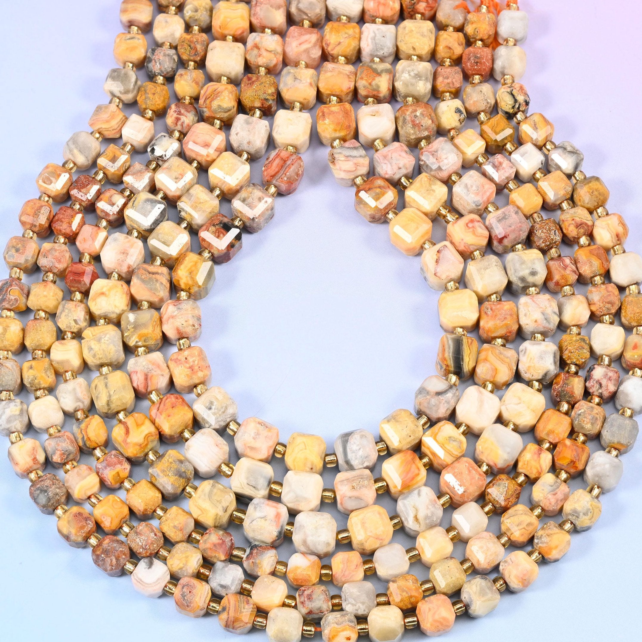 Crazy Agate Faceted Cube Beads, 1.2mm hole