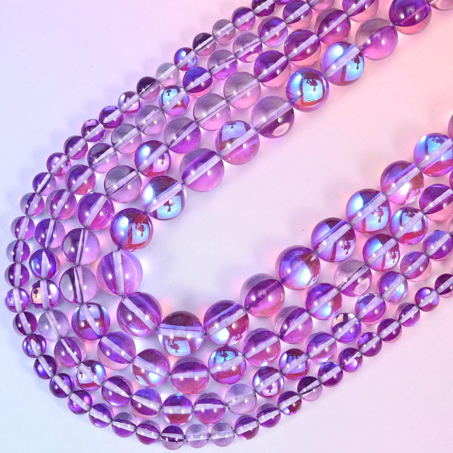 Mystic Aura Purple Round Glass Beads, 15 inch strand