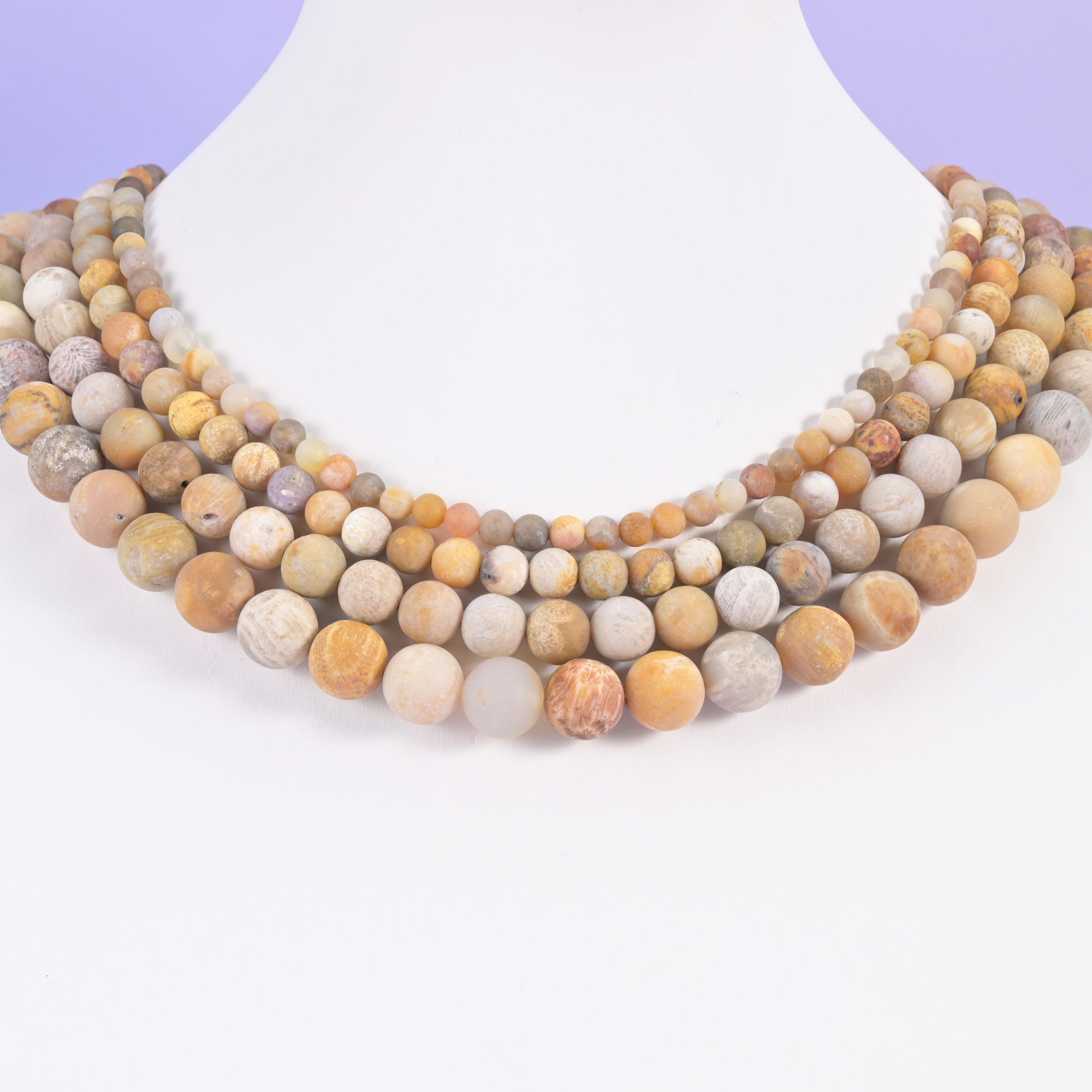 Natural Fossil Coral round beads, matte finish, 4mm to 10mm