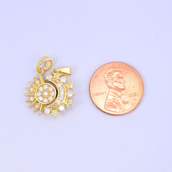 Sun Moon Friendship Pendants in gold or gold and silver