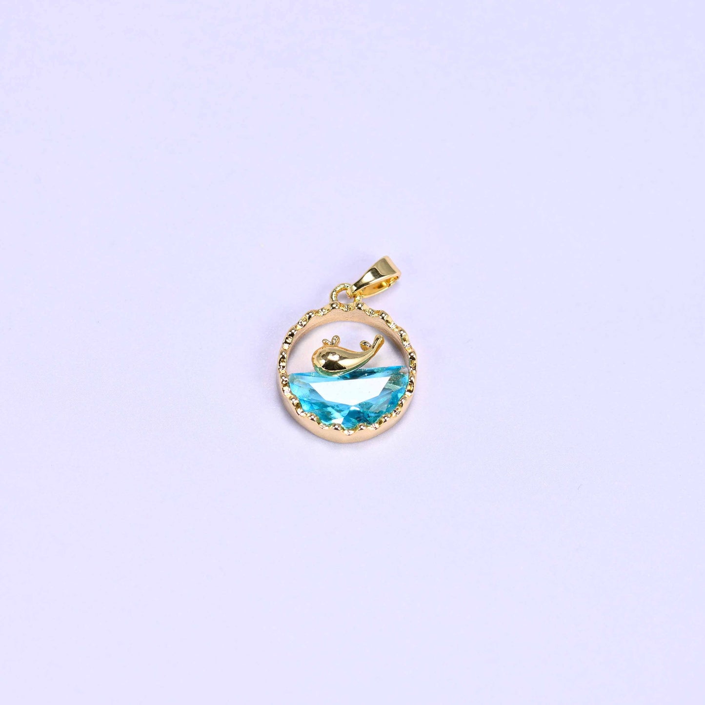 Gold Round Zirconia Whale Charms