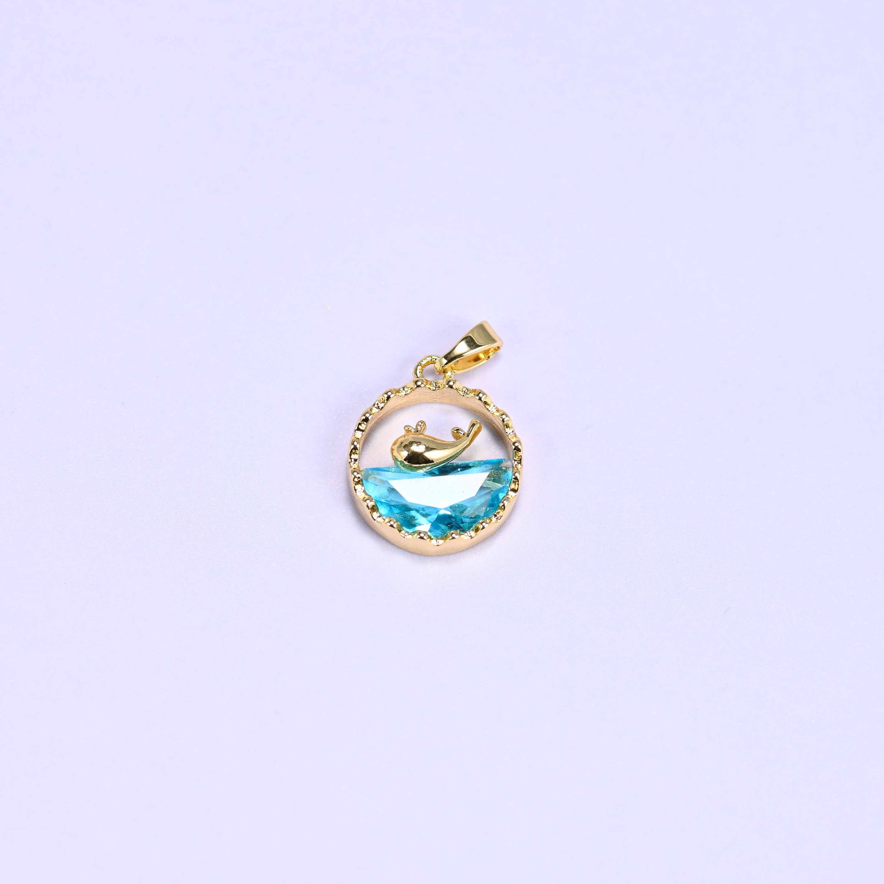 Gold Round Zirconia Whale Charms