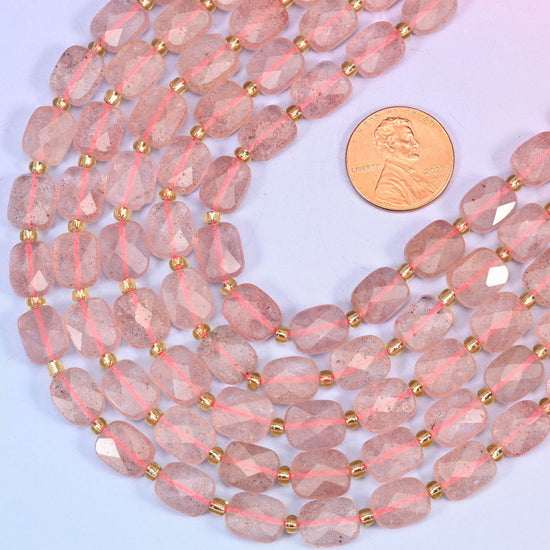 Faceted rectangle cut strawberry quartz beads