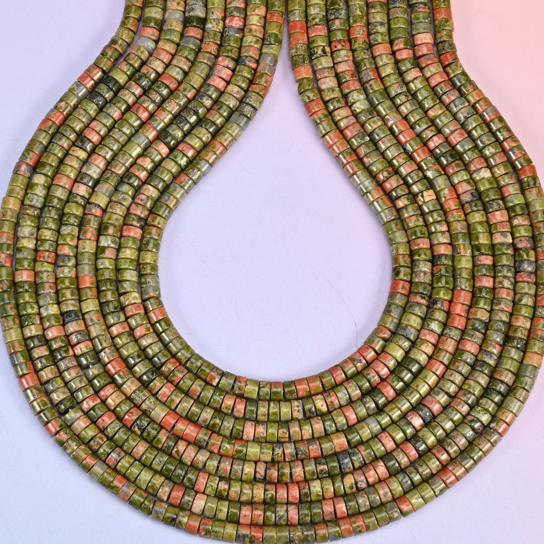Unakite heishi disc beads, 1.0mm hole
