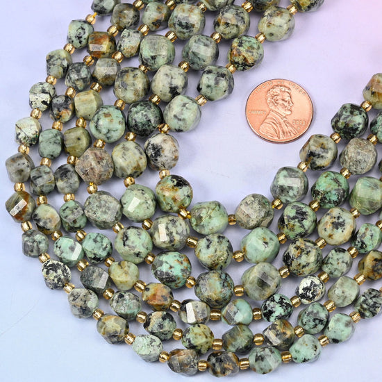 Faceted spiral twist cut african howlite beads