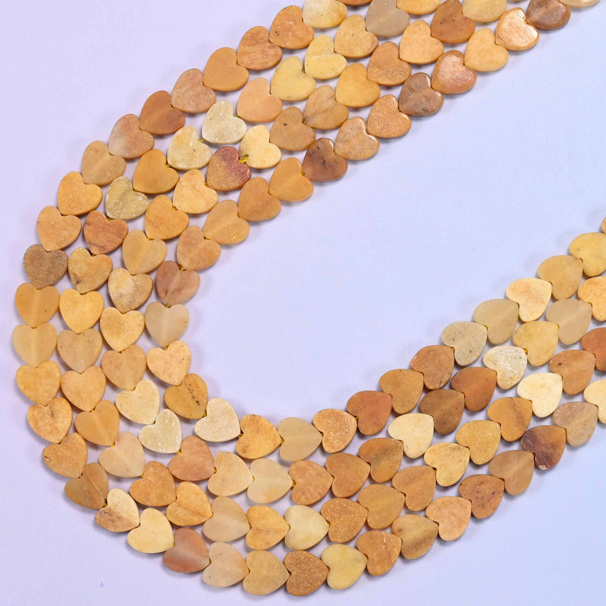 Matte Gold Silk Jade Flat Heart Beads, 15 inch strand