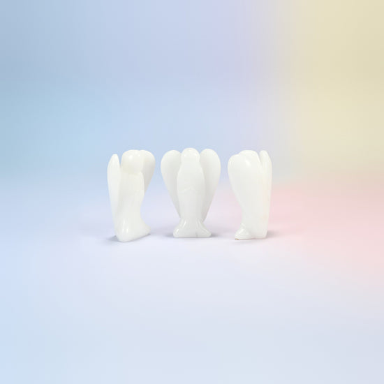 Three natural white jade guardian angel carvings, opaque white, 2 inch
