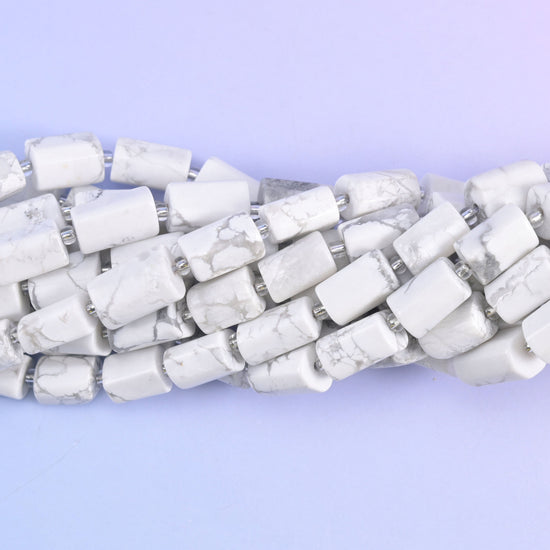 Faceted tube cut White Howlite beads