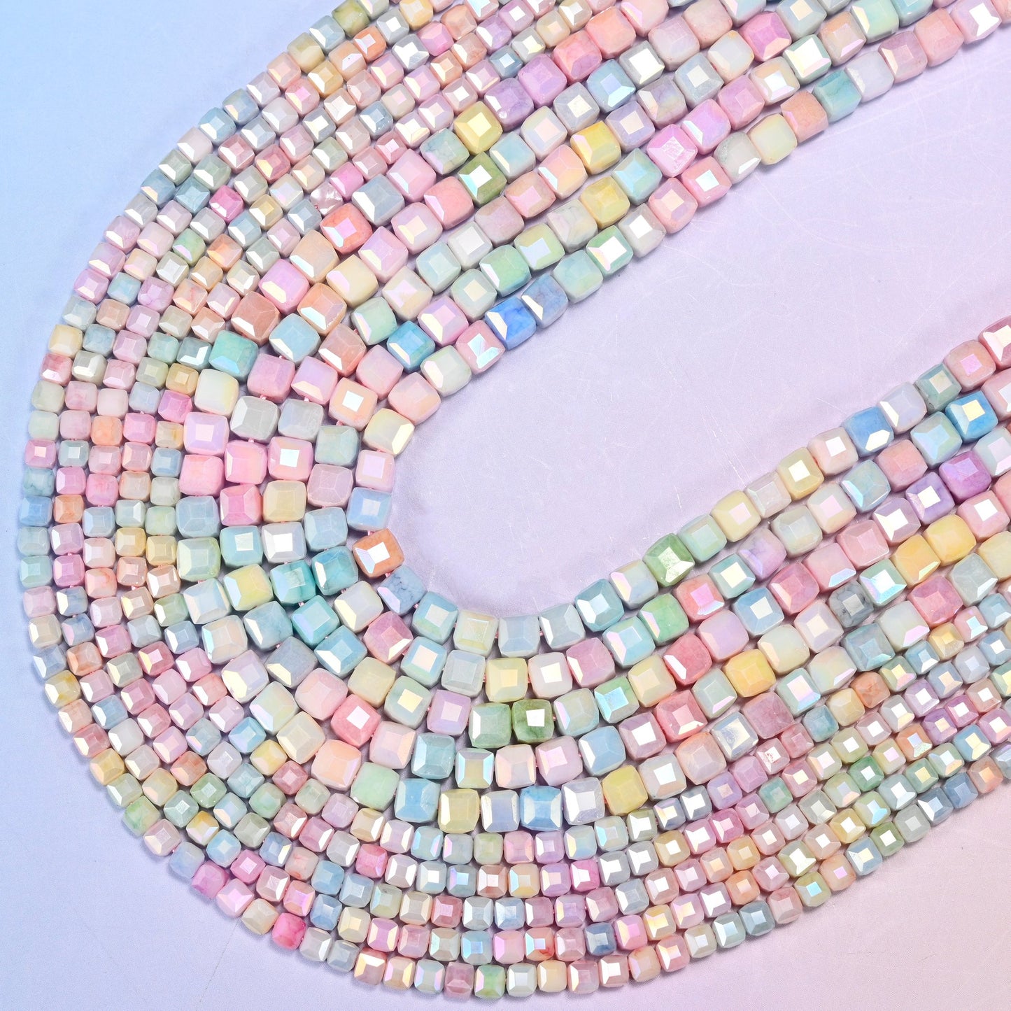 Colorful Opaque Faceted Cube Glass Beads, sold per 15 inch strand.