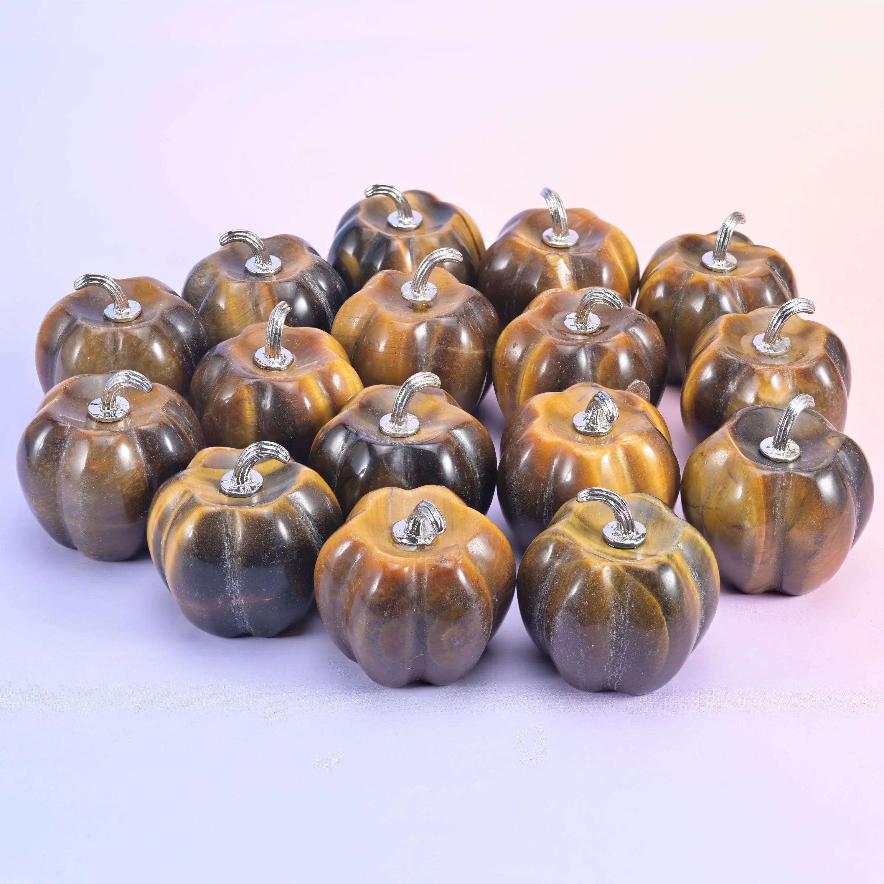 Gemstone pumpkin in sodalite, tiger eye, red jasper, rose quartz or green aventurine, 1.2 inch