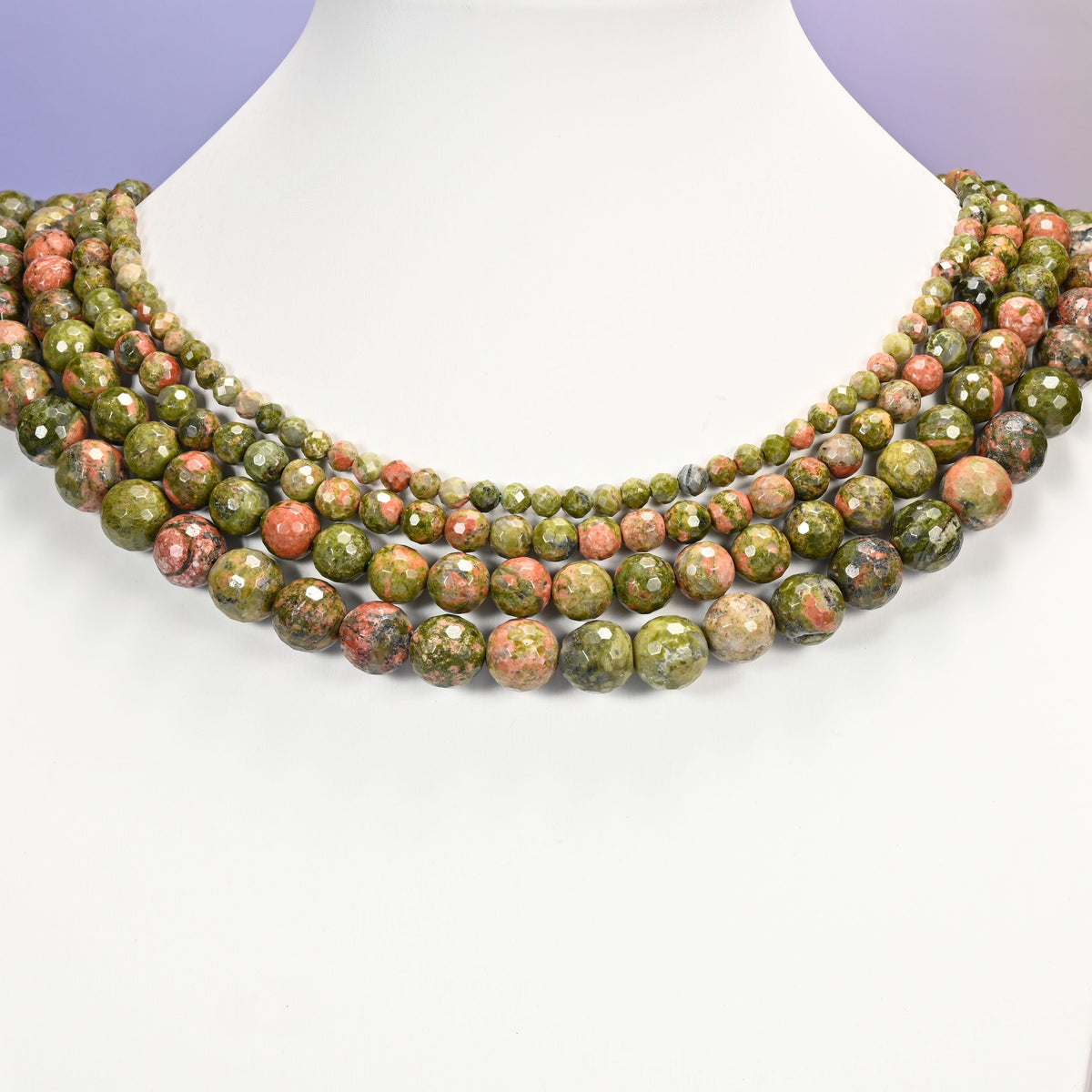 Unakite beads, faceted round, 4mm to 10mm