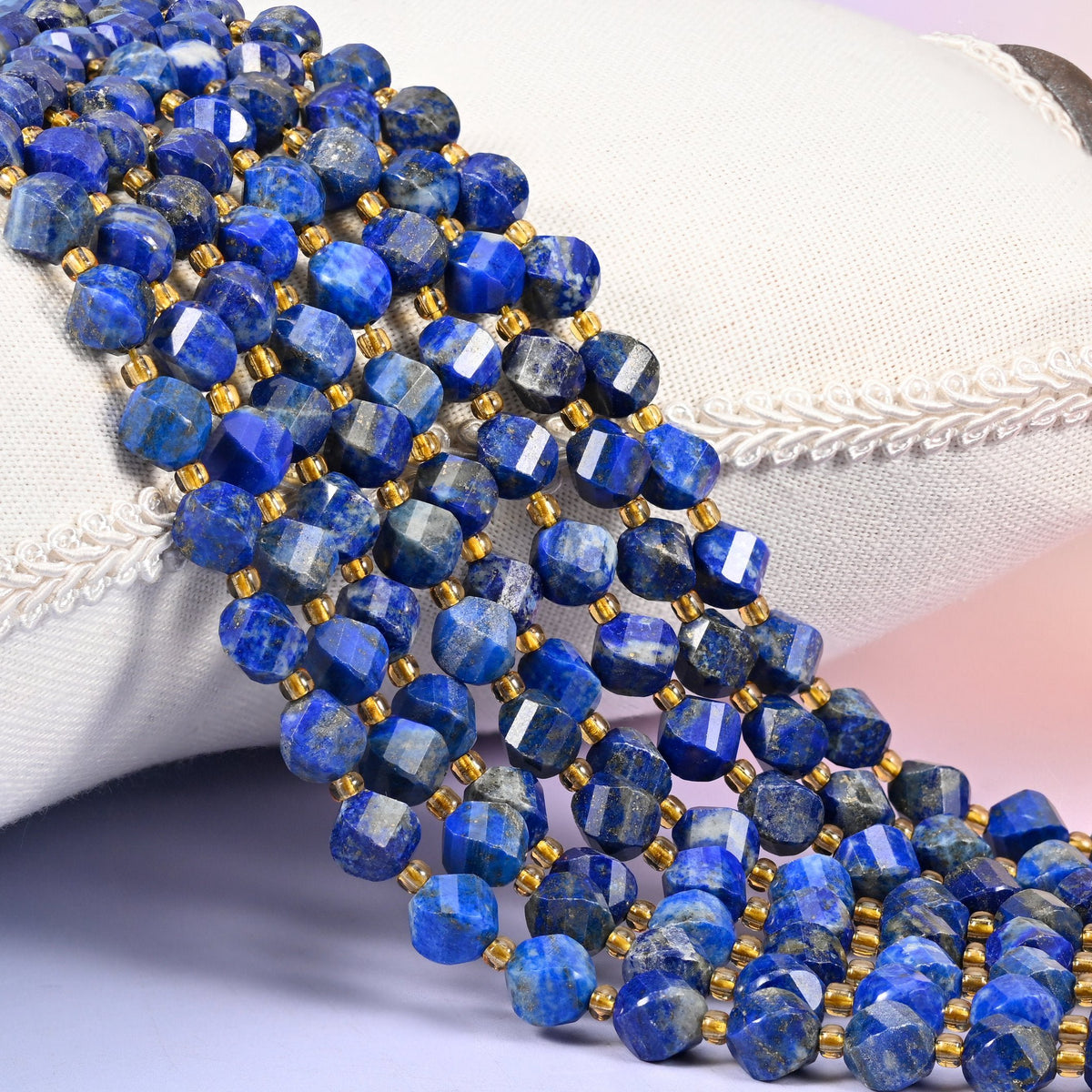 Lapis Lazuli Faceted Spiral Twist Beads