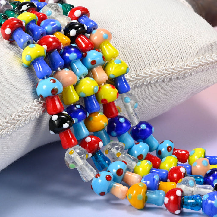 Colorful Polka Dots Lampwork Mushroom Glass Beads