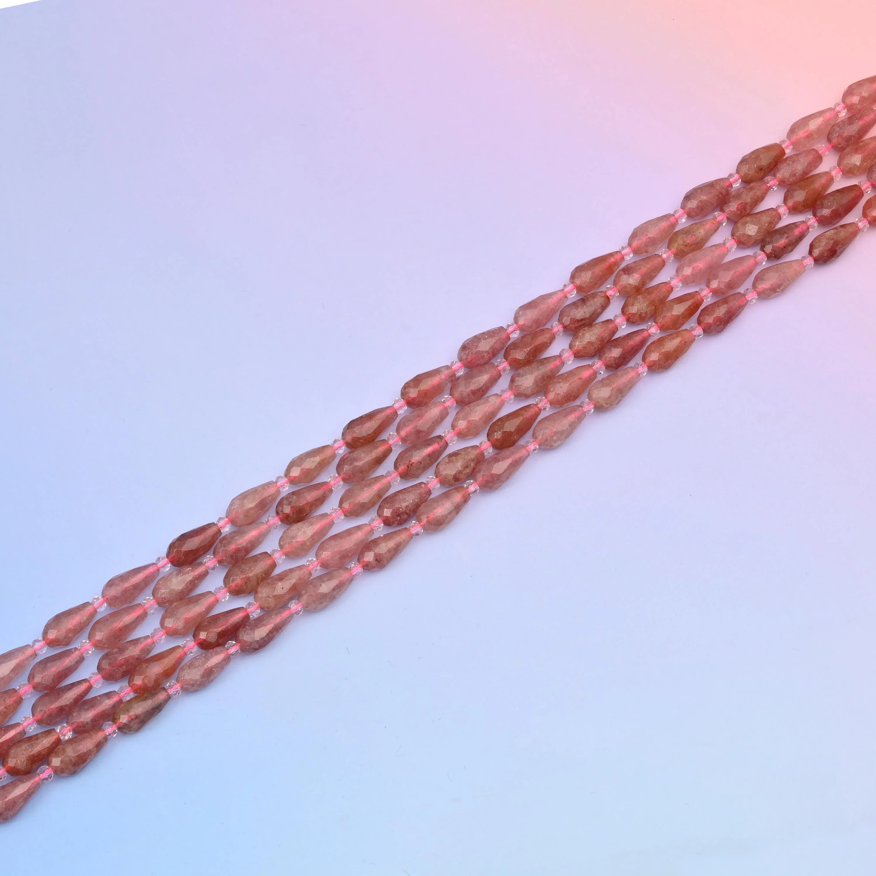 Faceted teardrop cut Pink Strawberry Quartz beads for jewellery making