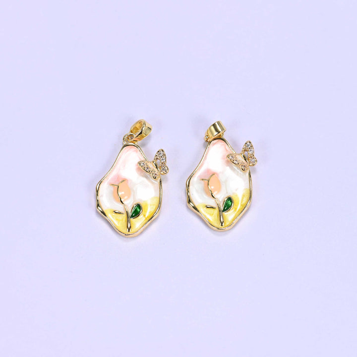 18K gold plated brass tulip butterfly charm, freeform frame
