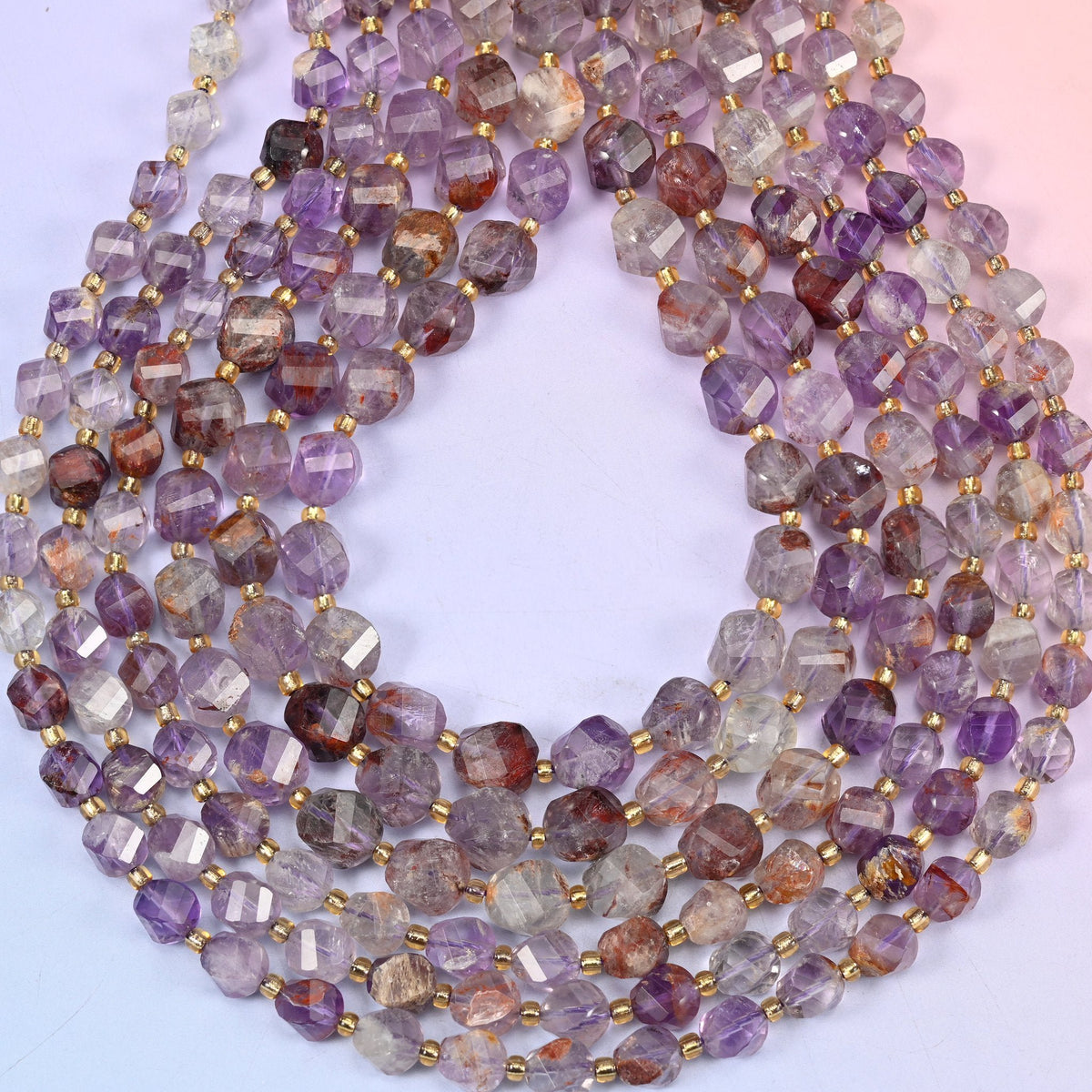 Super 7 Phantom Faceted Spiral Twist Beads, hole approximately 1.2mm
