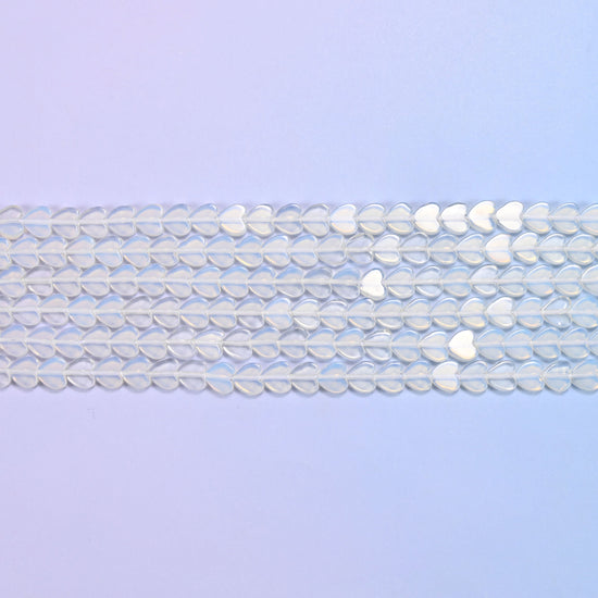 Opalite Flat Heart Beads: Size 6mm, Jewelry Making, 15 Inch Strand