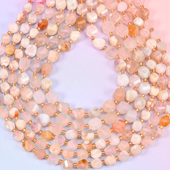 Sakura Flower Agate spiral twist beads, hole approximately 1.2mm