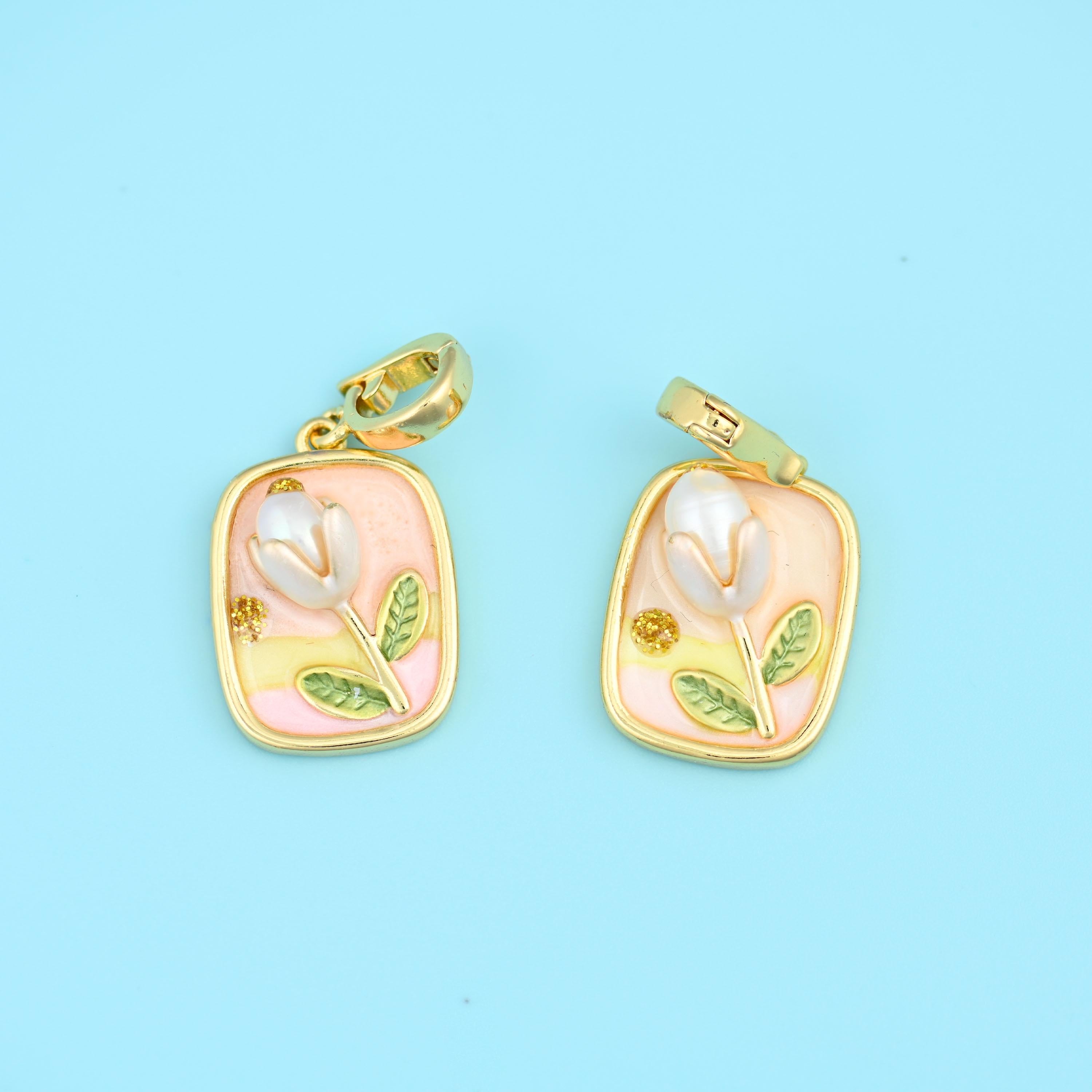 Rectangle Tulip Flower Pendant 18K Gold Filled Charm 20.51x14.55mm