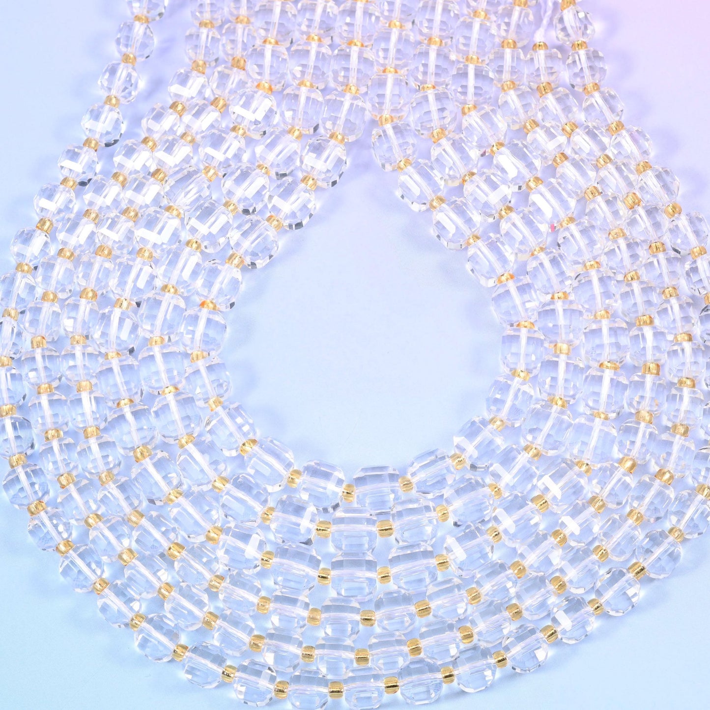 Clear Quartz Faceted Cube Beads 6mm 8mm, 15 inch strand