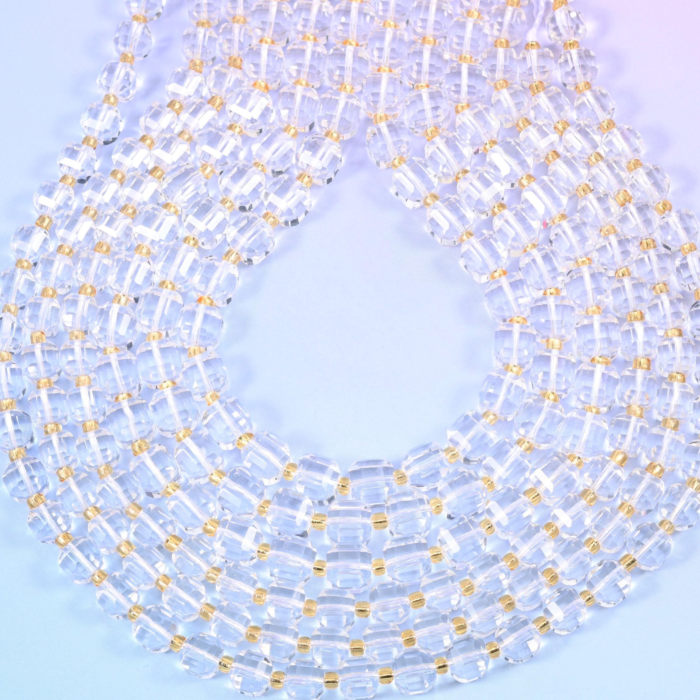 Clear Quartz Faceted Cube Beads 6mm 8mm, 15 inch strand