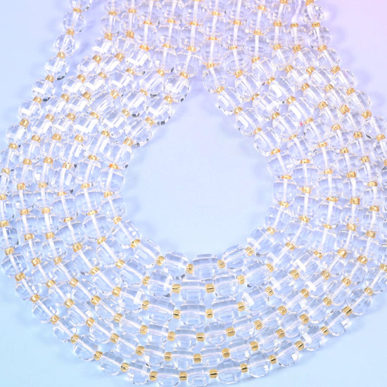 Clear Quartz Faceted Cube Beads 6mm 8mm, 15 inch strand