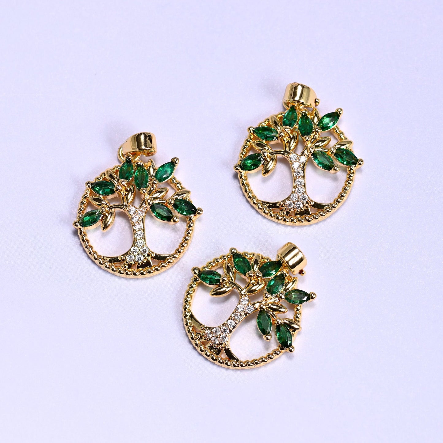 Round Green Leaf Tree Zircon Charms, bail approx 5.80mm x 2.95mm