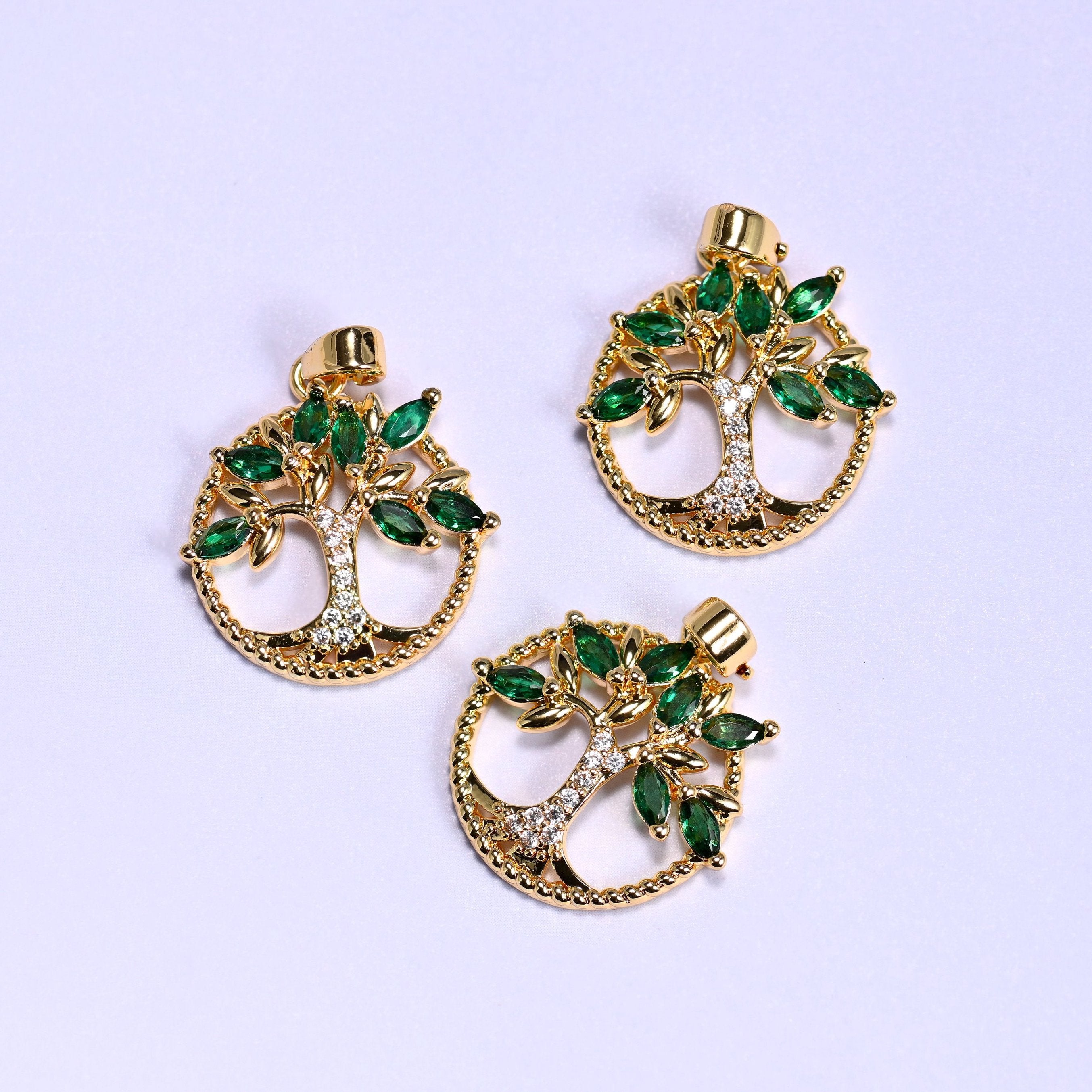 Round Green Leaf Tree Zircon Charms, bail approx 5.80mm x 2.95mm