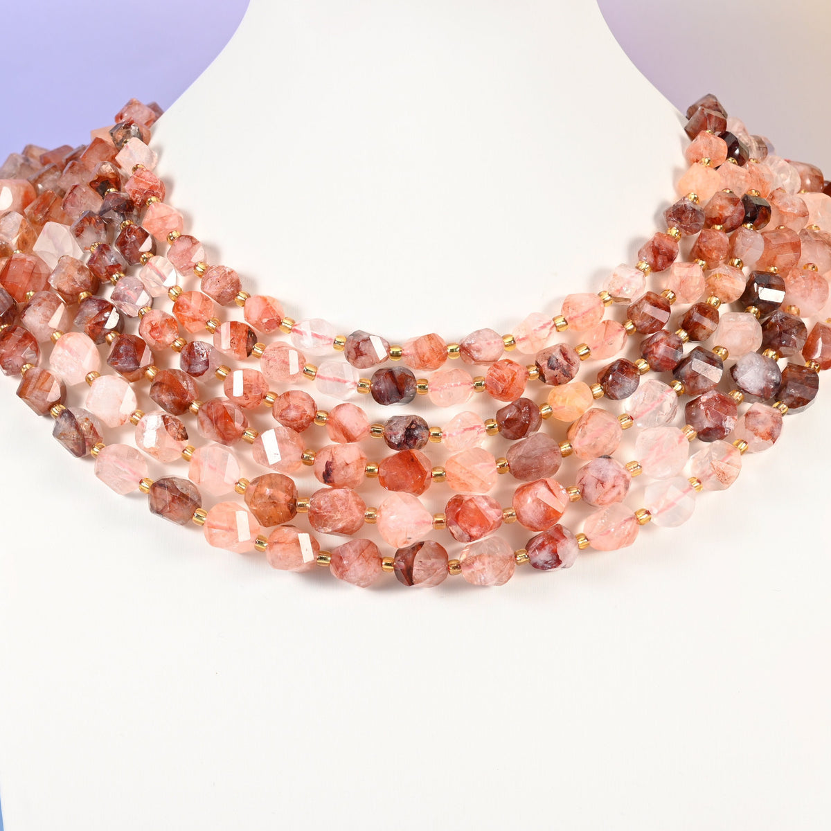 Red Hematoid Quartz beads, faceted spiral twist, 8mm 10mm