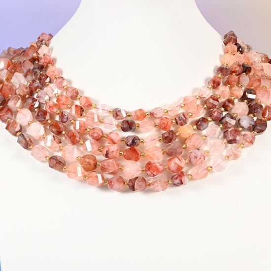 Red Hematoid Quartz beads, faceted spiral twist, 8mm 10mm