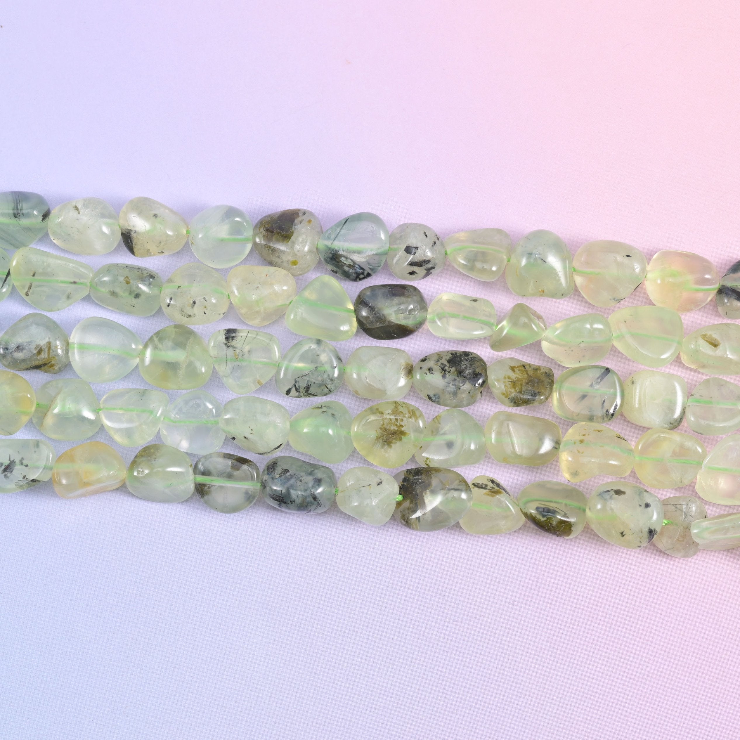 Prehnite Pebble Nugget Beads, sold per 15.5 inch strand