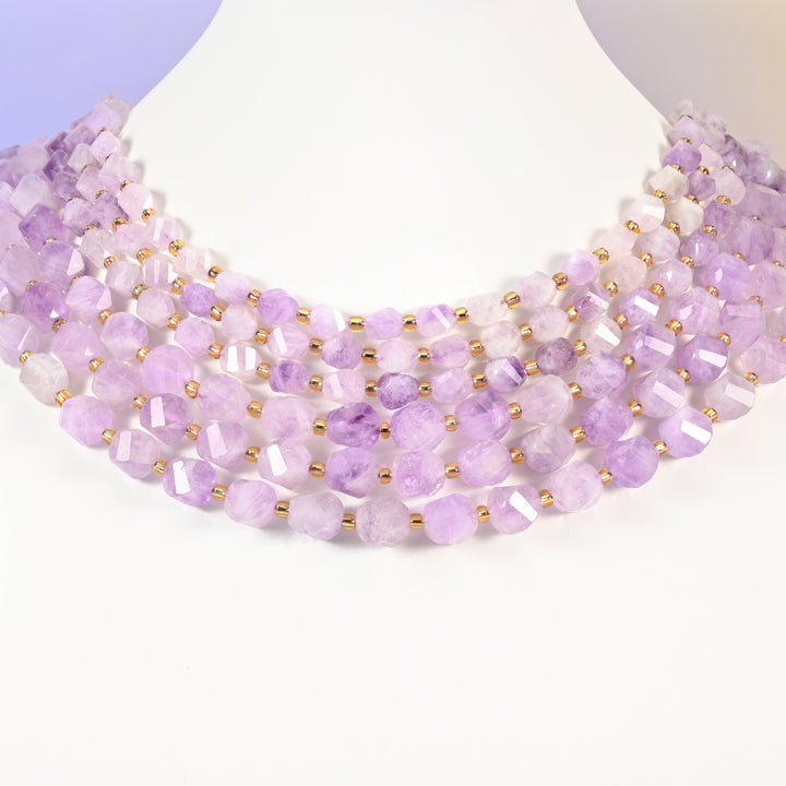 Purple Jade beads, faceted spiral twist, 8mm 10mm