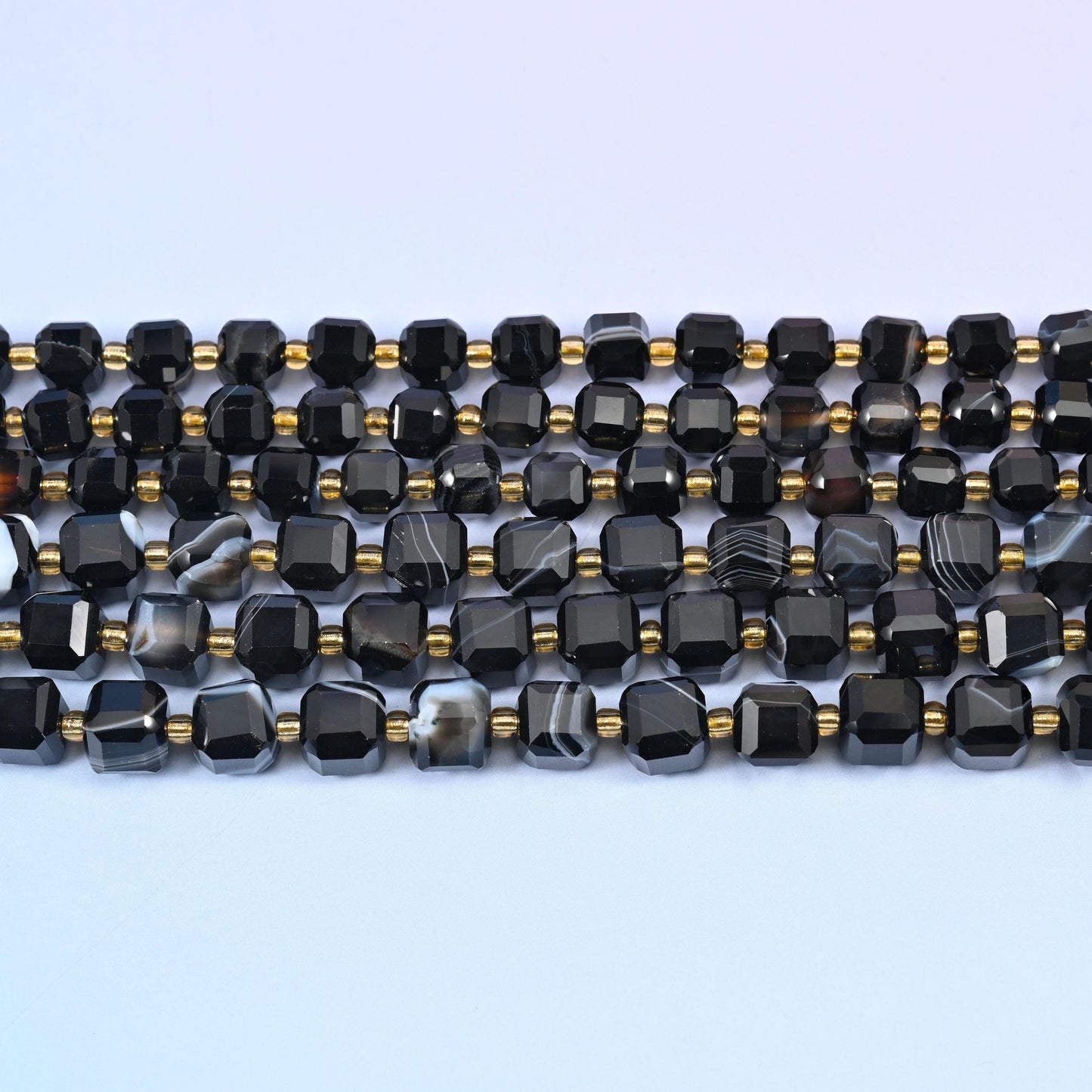 Dyed Black Strip Agate Faceted Cube Beads: Jewelry Making, 15 inch Strand