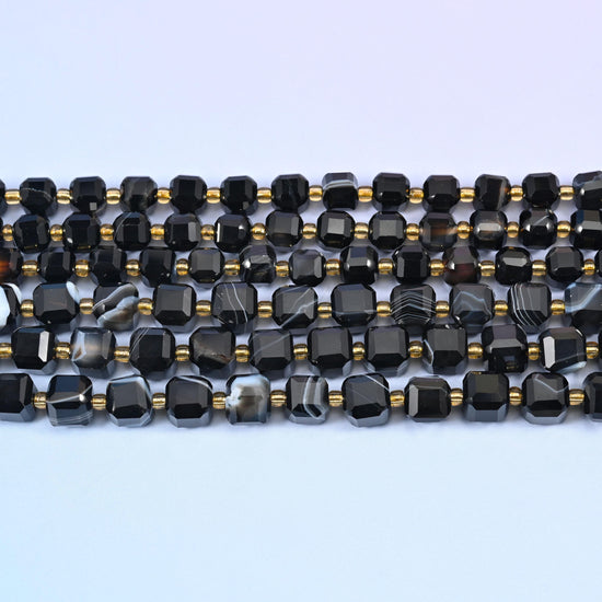 Dyed Black Strip Agate Faceted Cube Beads: Jewelry Making, 15 inch Strand
