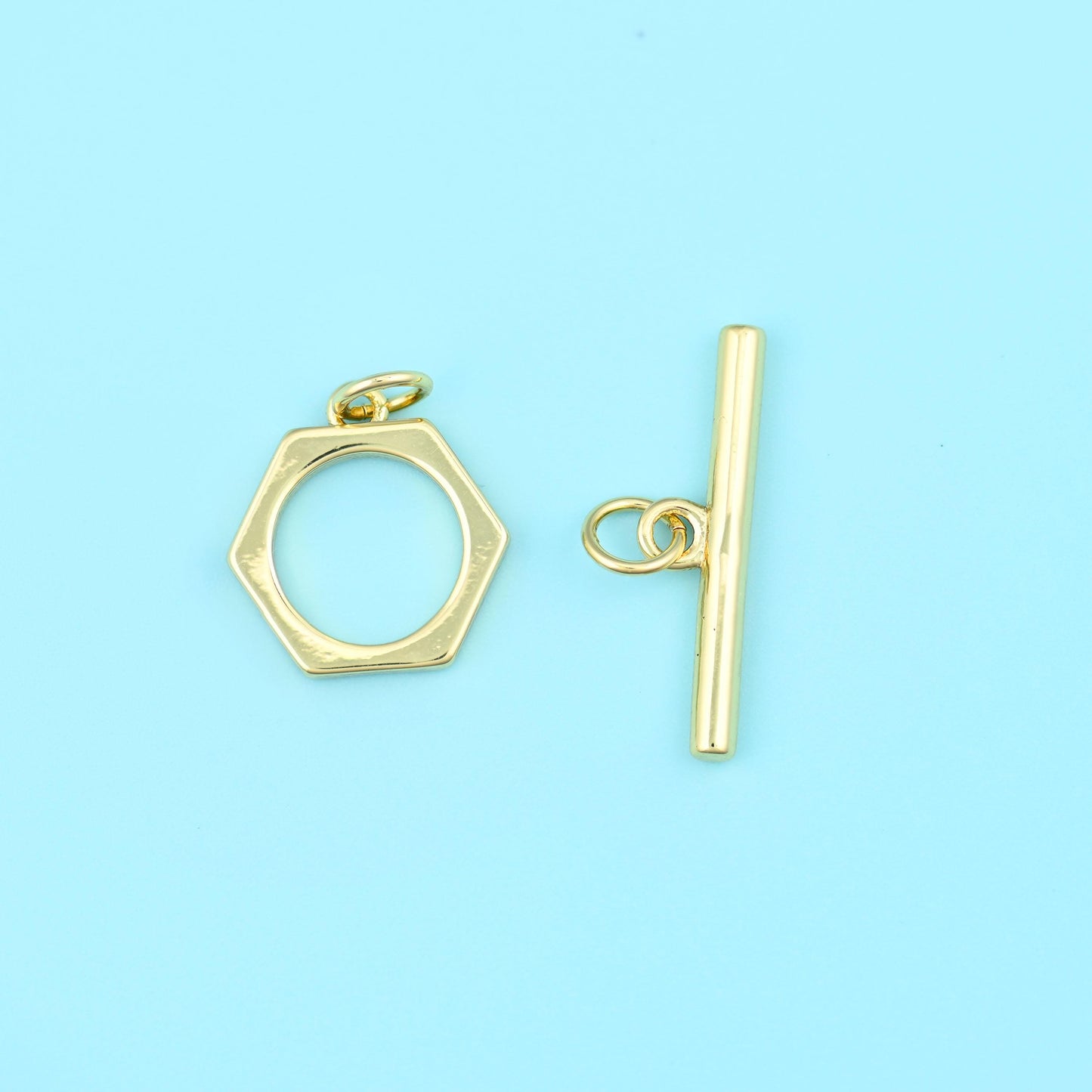 Brass beads, hexagon toggle clasp, Hexagon ring 13.78mm outer diameter, 8.95mm inner diameter, 1.98mm thick; bar 21.15 x…